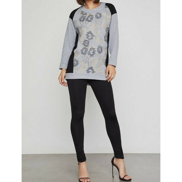 NWT BCBGMAXAZRIA Embroidered Tunic Sweatshirt French Terry Medium Heather Gray - Picture 2 of 16